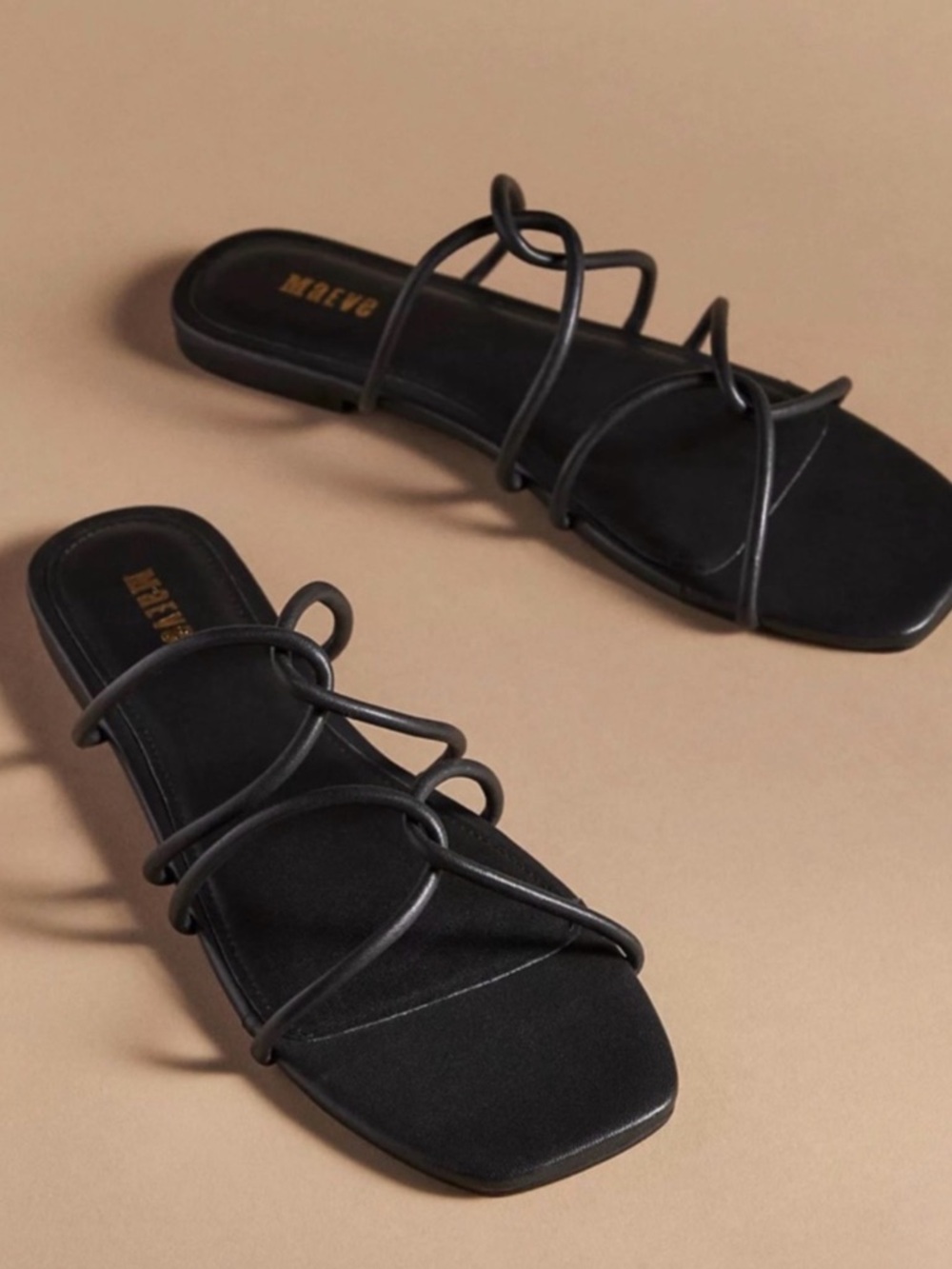 Maeve Anthropologie Strappy Sandals Black Leather Slide Square Toe Size 9